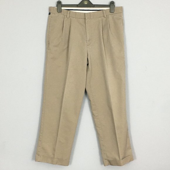 Dockers Other - Dockers Mens W36 L29 Tan Stain Defender Pleated Cuffed Cotton Blend Khaki Pants